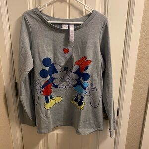 NWT Disney L Sweatshirt Top Mickey Minnie Mouse Large Pullover Sparkle Wide Neck